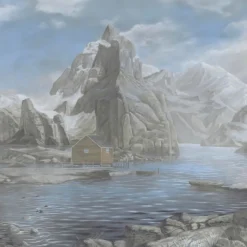 Gray & Light Blue Arctic Passages Cotton Wallcovering Fabric