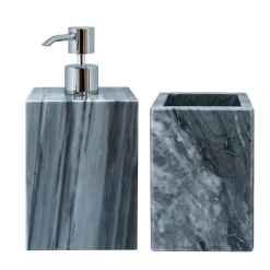 Gray Bardiglio Marble Set of 4 Bathroom Accessories