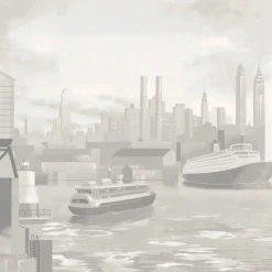 Gray From Land to Sea Polyester Wallcovering Fabric