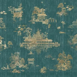 Green & Gold Hours & Blinks Polyester Wallcovering Fabric