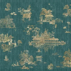 Green & Gold Hours & Blinks Polyester Wallcovering Fabric