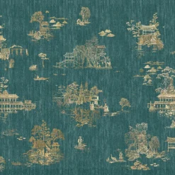 Green & Gold Hours & Blinks Polyester Wallcovering Fabric