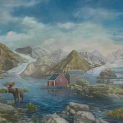 Green & Light Blue Arctic Passages Cotton Wallcovering Fabric