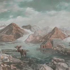 Green & Pink Arctic Passages Cotton Wallcovering Fabric