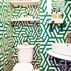 Green and White Mid Century Modern Geometric Wallpaper