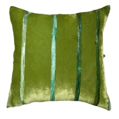Green Stripes Square Velvet Cushion