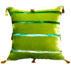 Green Stripes Square Velvet Cushion