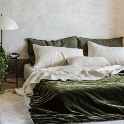 Green Velvet & Linen Blanket