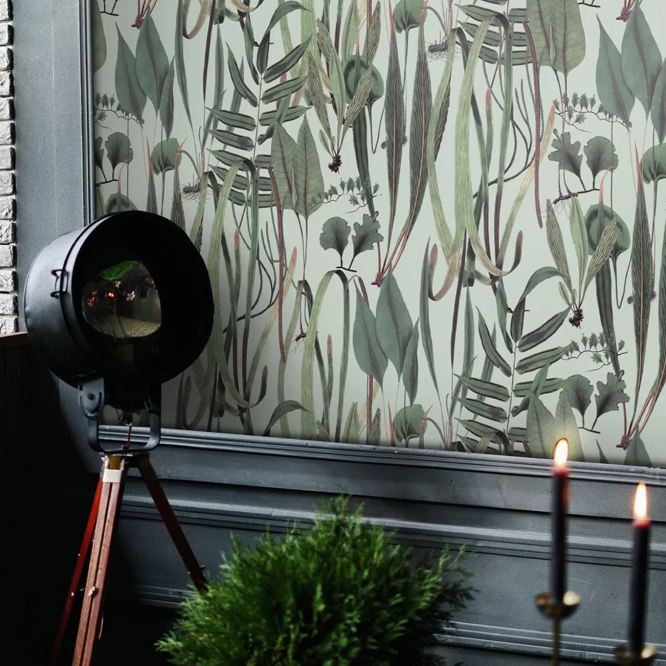 Green Vintage Botanical Herbs Wallpaper