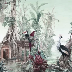 Green West Of Java Cotton and Linen Wallcovering Fabric