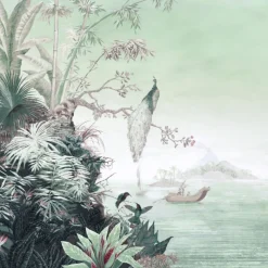 Green West Of Java Cotton and Linen Wallcovering Fabric