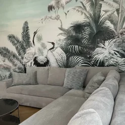 Green West Of Java Cotton and Linen Wallcovering Fabric