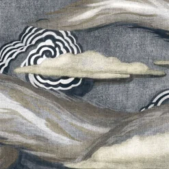 Grey & Blue L'Oiseau de Feu Cotton Wallcovering Fabric