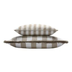 Happy Striped White and Beige Outdoor Pillow