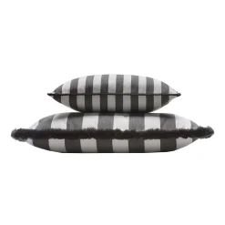 Happy Striped White and Carbon Outdoor Pillow