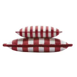 Happy Striped White and Red Outdoor Pillow