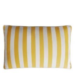 Happy Striped White and Yellow Outdoor Pillow