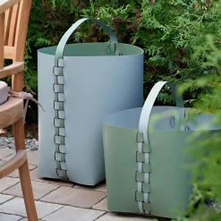 Helena Sky Blue and Eucalyptus Leather Basket