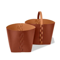 Helena Small Bordeaux And Cognac Leather Basket