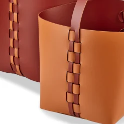 Helena Small Bordeaux And Cognac Leather Basket