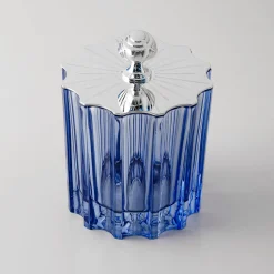 High Blue Vanity Jar with Silverplated Art Deco Lid