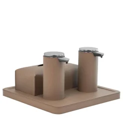 Igea Taupe Leather Tray with 2 Dispensers and Tissue Box Cover