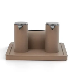 Igea Taupe Leather Tray with 2 Dispensers and Tissue Box Cover