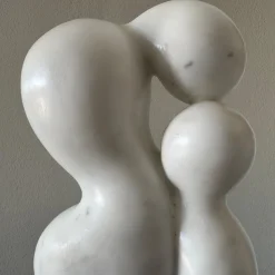 Il Contatto White Carrara Marble Sculpture on Red Marble Verona Base by Piero Speranza