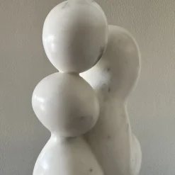 Il Contatto White Carrara Marble Sculpture on Red Marble Verona Base by Piero Speranza