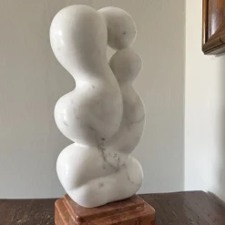 Il Contatto White Carrara Marble Sculpture on Red Marble Verona Base by Piero Speranza