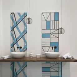 Il Saraceno Geometric Motif Light Blue and Dark Gray Ceramic Tile