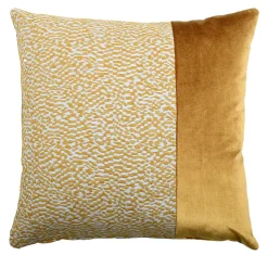 Inlay Carré Stripe jacquard fabric and Silk velvet Yellow Cushion