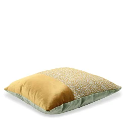 Inlay Carré Stripe jacquard fabric and Silk velvet Yellow Cushion