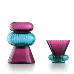 Issey Set of 5 Ruby and Turquoise Vases By Matteo Zorzenoni