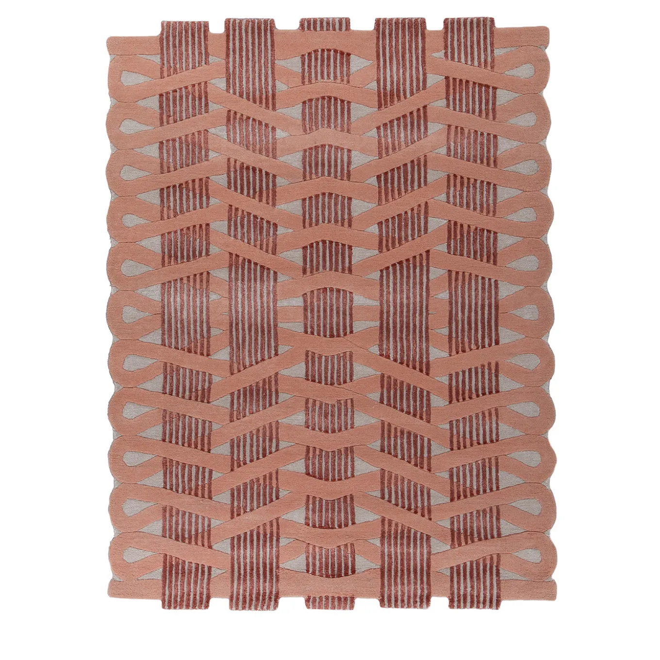 Ivory and Light Coral Tones Wool Rug