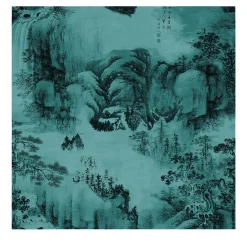 Jade Green Oriental Landscape Wallpaper
