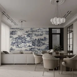Japanese Toile blue and white Wallpaper