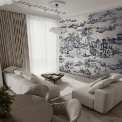 Japanese Toile blue and white Wallpaper