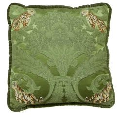 Jungle Silk and Moss Green Velvet Reversible Cushion