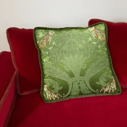Jungle Silk and Moss Green Velvet Reversible Cushion