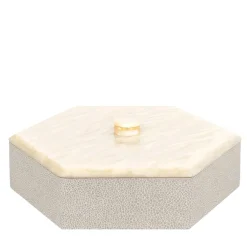 Kelly Low Large Hexagonal-Cut Cream Box with Lid