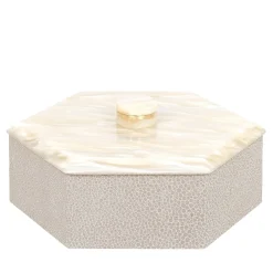 Kelly Low Small Hexagonal-Cut Cream Box with Lid