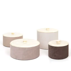 Kelly Medium Cylindrical Beige Box with Lid