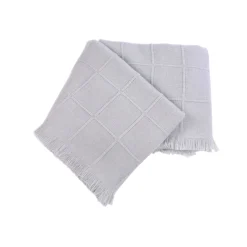 Kimberly Ecru 100% Cashmere Double Plaid with short fringes