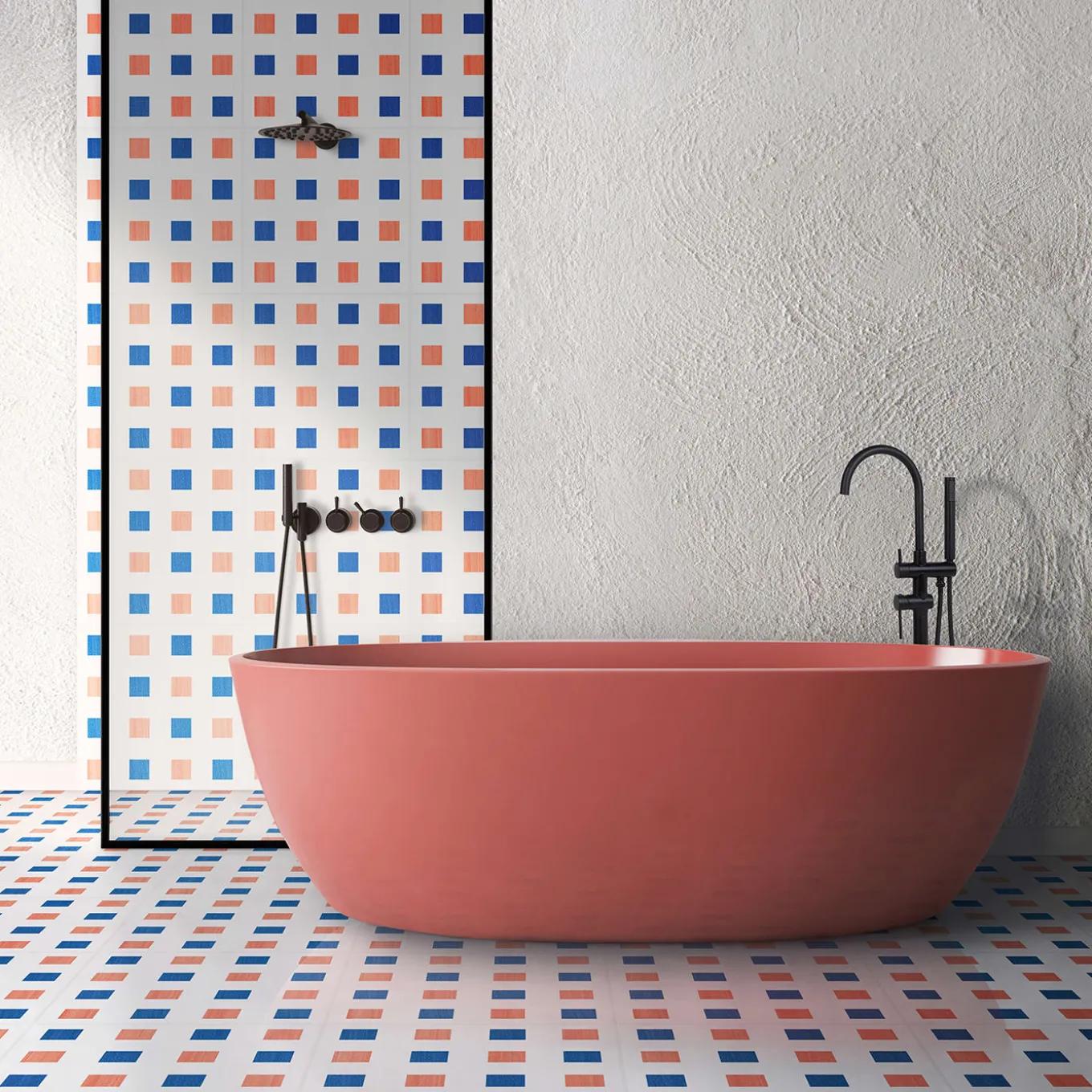 La Navata Coral and Blue Ceramic Tile
