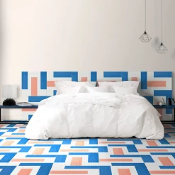La Scalinata Geometric Motif Coral and Blue Ceramic
