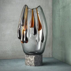 Lagoon Tears Murano Glass Decorative Vase with Amber Accents