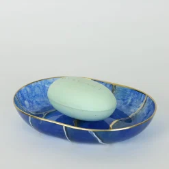 Lapis Lazuli with Gold Inlays Glass Soap Dish