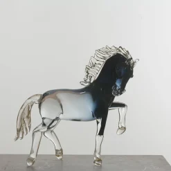 Large Black Glass Prancing Horse