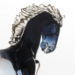 Large Black Glass Prancing Horse